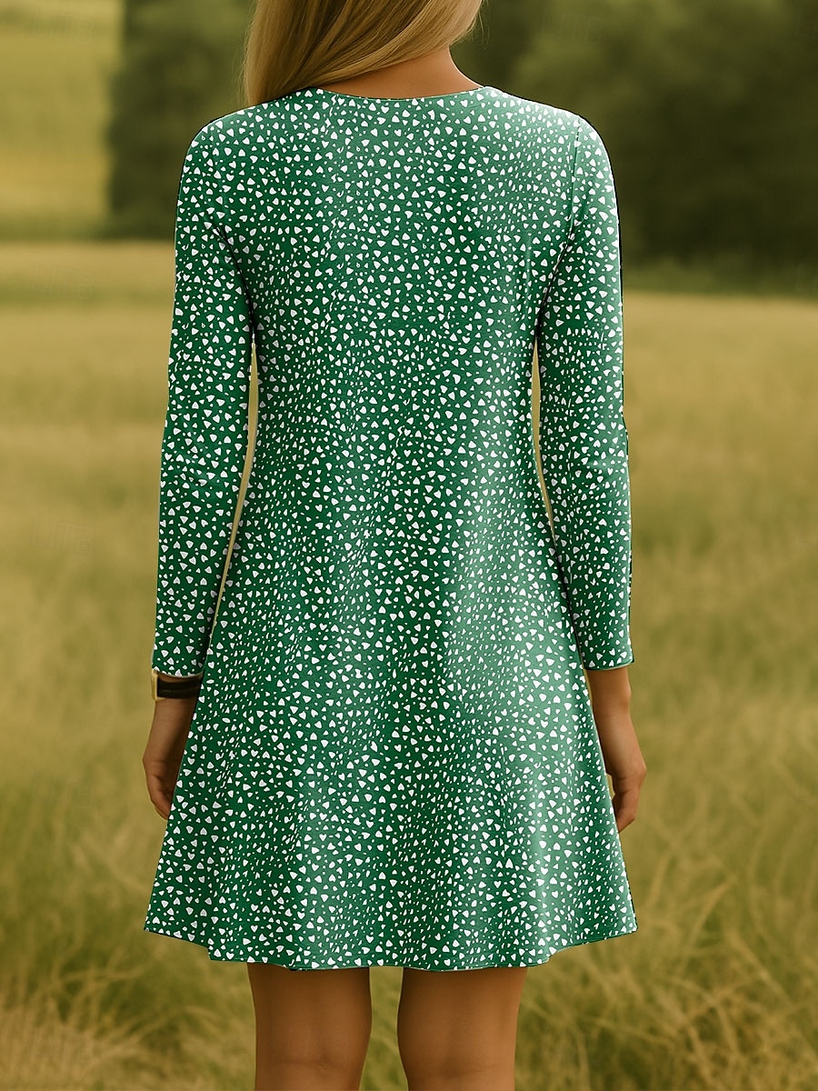 Rochie Mini pentru Femei cu Gât Rotund Mâneci Lungi Rochie Casual Rochie Tip T-Shirt Rochie Tip Tee Rochie A-Line Rochie Casual Ajustare Regulată Grafic Floral Roșu Albastru Verde Khaki Primăvară 2025 - $23.99 –P2