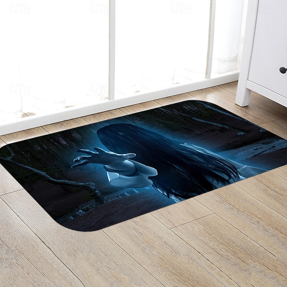 سجادة أرضية للهالوين بنمط أشباح مخيفة من الفلانيل، غير قابلة للانزلاق عند مدخل المنزل أو الحمام أو غرفة النوم 2025 - $29.99 –P6