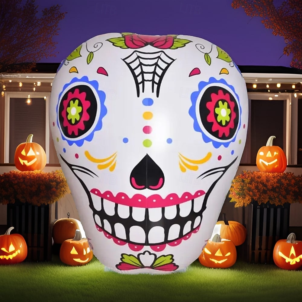 1 ks 1,4 m * 1,25 m halloween barevná lebka rgb se světlem vodotěsný PVC nafukovací vzduchový model vnitřní a venkovní nádvoří zahrada trávník párty festival atmosféra dekorativní světlo aaa baterie box 2025 - $35.99 –P6
