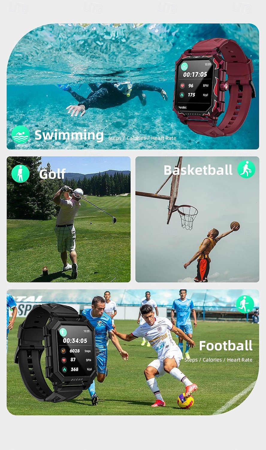 LOKMAT OCEAN MAX Slimme horloge 1.96 inch(es) Smart horloge Bluetooth Stappenteller Gespreksherinnering Activiteitentracker Compatibel met: Android iOS Dames Heren Lange stand-by Handsfree bellen 2025 - $45.99 –P17
