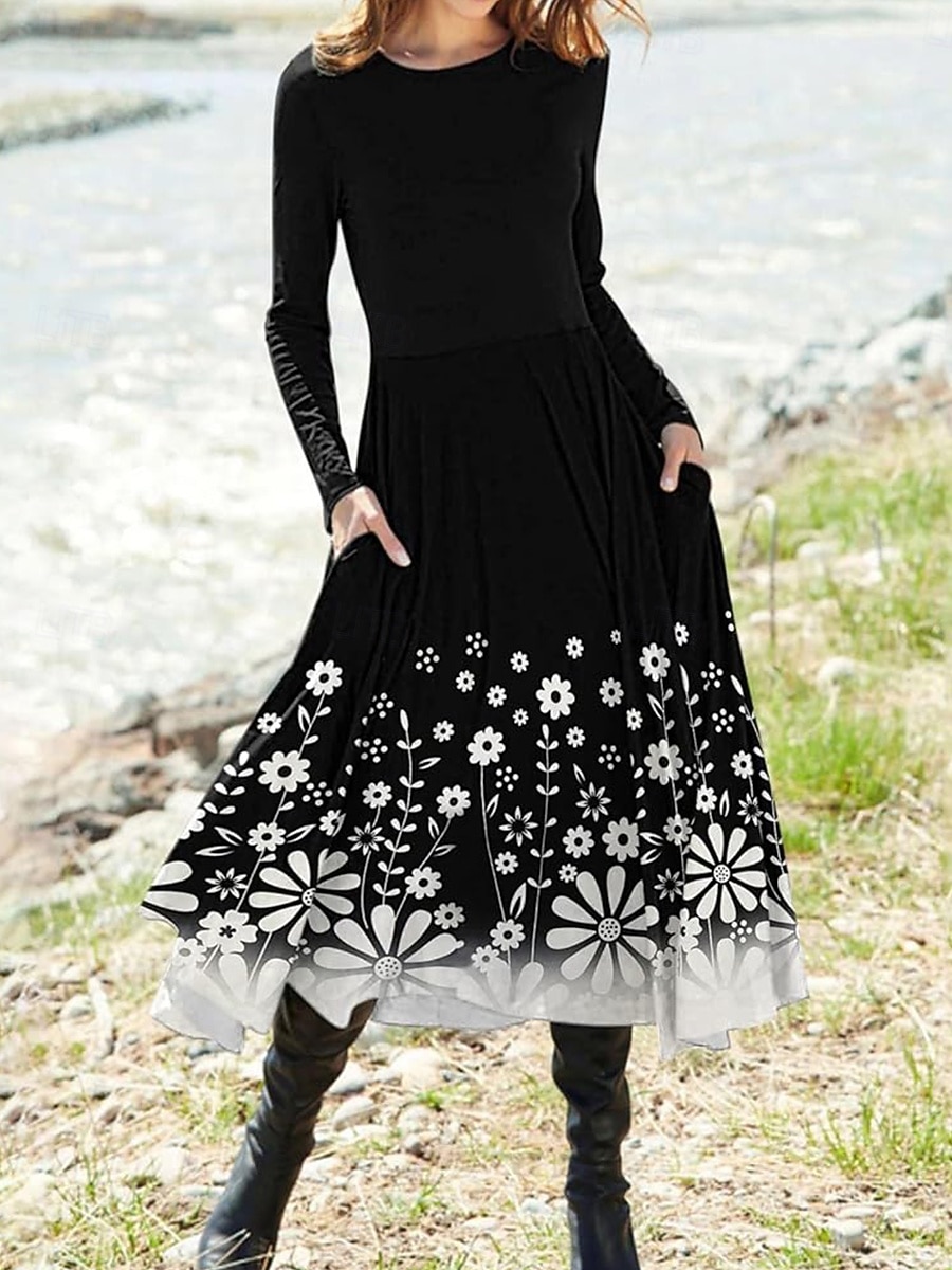 Damen Midikleid A Linie Kleid Figurbetontes Kleid Urlaub Lässig Täglich Ausgehen Normale Passform Ombre Grafik Geometrisch Langarm Rundhalsausschnitt Weiß Rosa Blau Grau Frühling Herbst Winter 2025 - $36.99 –P3