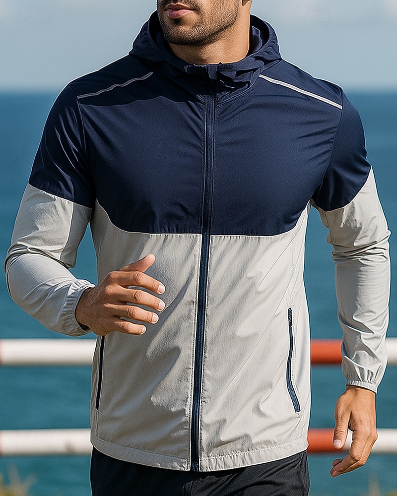 Herren Farbblock Kapuzenjacke Sportjacke Herbst Langarm Athleisure Sonnenschutz Leicht Outdoor Reise Sport Blau Weiß Grün Sportbekleidung Sportkleidung 2026 - $31.99 –P1