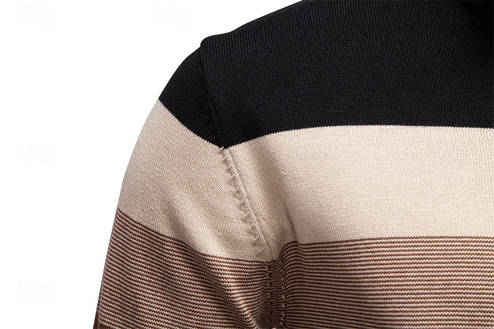 Homme Pull Tricoter Hauts Réguliers Demi-zip Bandes Rayé Col montant ancien Frais École Vacances Vêtement Tenue Printemps Automne Noir Violet S M L de 2025 ? $50.99 –P35