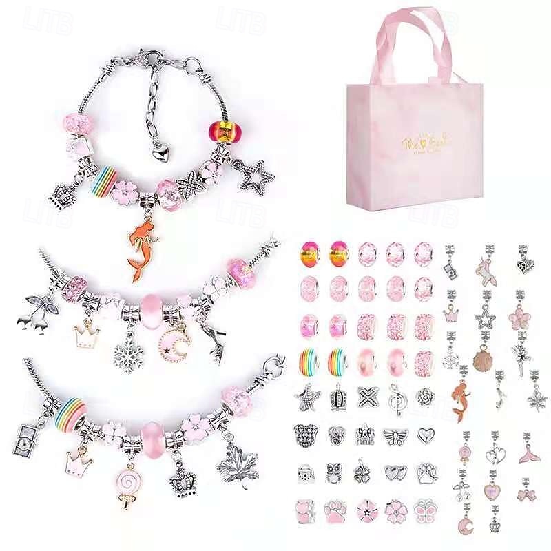 Conjunto de pulseiras de cristal faça você mesmo para crianças, kit para fazer joias com miçangas, design de desenho animado rosa, pulseira com pingentes artesanais, acessórios com caixa de presente de 2025 por $19.99 –P12