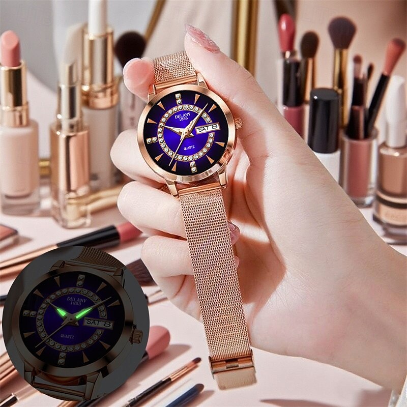The New Ladies' Alloy Mesh Strap Fashion Watch With Ipx7 Water Resistance Dual Calendar Luminous Casual Quartz Watch Light Luxury And Versatile Elegant Ladies' Wristwatch 2025 - $16.99 –P12