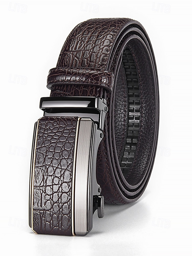 Męski pasek ze skóry ekologicznej z wzorem krokodyla – regulowany pasek z automatyczną klamrą do garnituru, do noszenia w pracy, na co dzień i na co dzień 2026 - $11.99 –P5