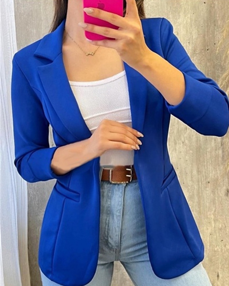 Dames Blazer Comfortabel Zak Elegant Modieus Buiten Effen Uitgaan Casual / Dagelijks Weekend Cardigan Normaal Revers Normale pasvorm Lange mouw bovenkleding Wit Geel Lichtgroen Lente Herfst 2026 - $28.99 –P4