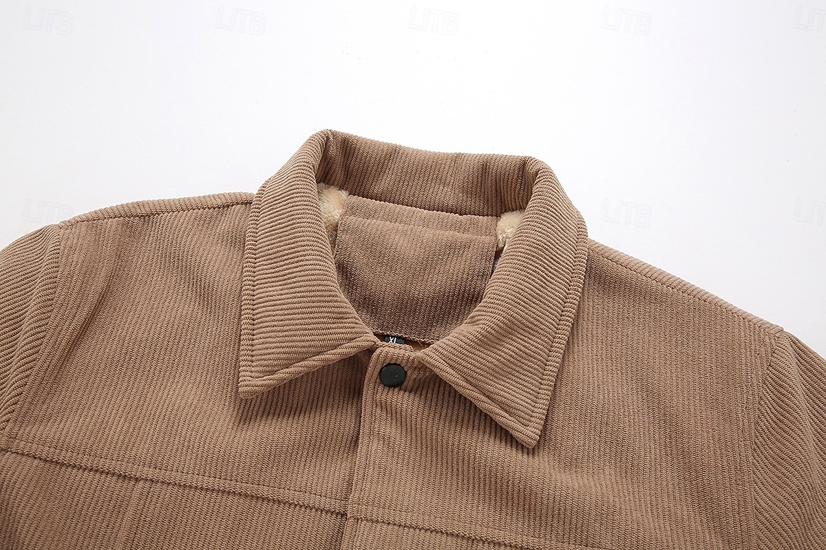Per uomo Giacca in Velluto a Coste Giacca in Pile Formale Casa Calore Termico Tasca Autunno Tinta unica Attivo Vintage Colletto a Camicia Regolare Nero Bianco Verde Cachi Giacca del 2025 a $51.99 –P4