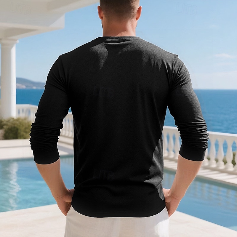 Pánské Tričko Tričko Henley Trička Tričko Top Dlouhý rukáv Henley Jaro Podzim Bez vzoru Módní Designové Základní Kapsy Dovolená ulice Jdeme ven Fialová Top tričko pro muže 2026 - $22.99 –P12