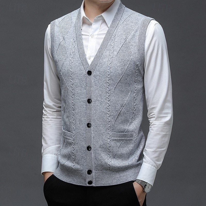 Herren Pullover Kleid Pullover Strickjacke Strickpullover Gerippt Stricken Normale Oberteile Gestrickt Gerippt Einfach V Ausschnitt Mode Schals Geschäft Lässig Bekleidung Frühling Herbst Marineblau 2025 - $41.99 –P4
