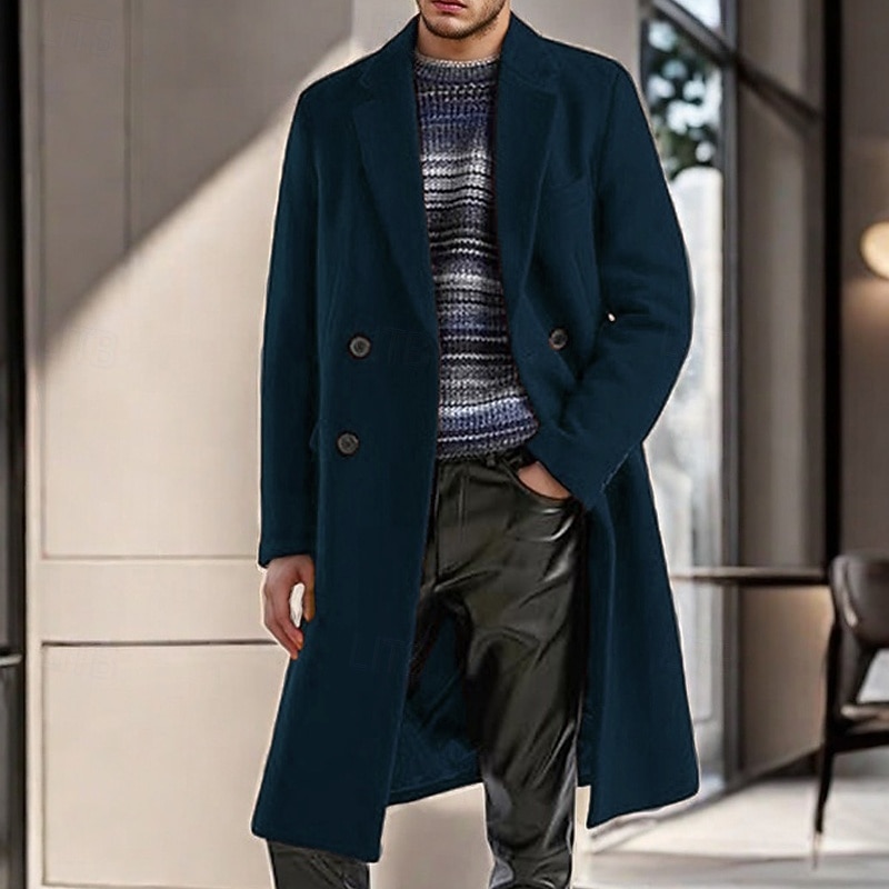 Herren Mantel Trenchcoat Langer Trenchcoat Urlaub Täglich Herbst Winter Polyester Winddicht Warm Oberbekleidung Bekleidung Mode Klassisch Einfach Tasche Revers Doppelreihig 2025 - $48.99 –P7