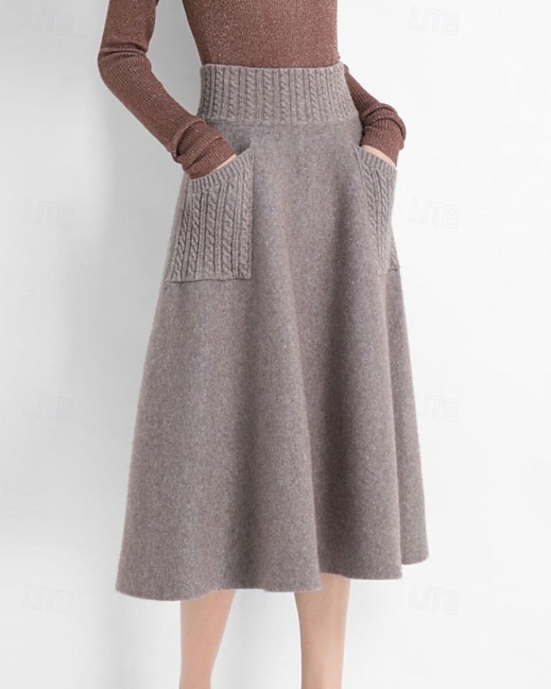 Femmes Jupe Occasionnel Maxi Taille Basse Jupes Uni Avec Poches Micro-Élastique Vacances Sortir Chameau Noir Automne Polyester de 2025 ? $20.99 –P2