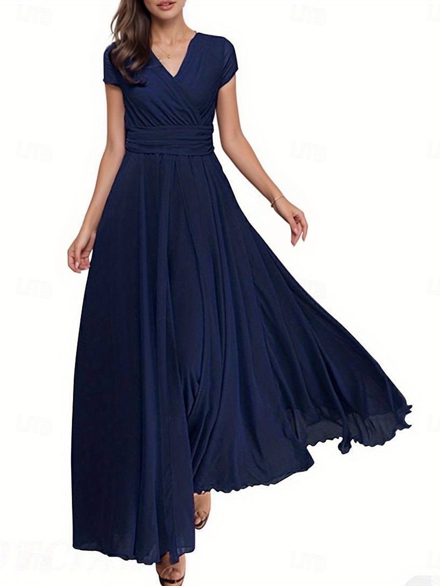 Women's Maxi long Dress Boho Wedding Guest Dress Elegant Stylish Regular Fit Plain Short Sleeve V Neck Black White Yellow Light Green Summer Spring 2025 - $26.99 –P2