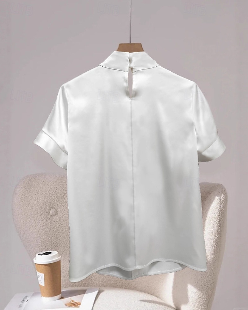 Damen Hemd Elegant Satin-Top Bluse Ausschnitt Einfach Stilvoll Modern Kurzarm V Ausschnitt Normale Oberteile Ferien Ausgehen Schwarz Weiß Rote Marineblau Herbst 2026 - $9.49 –P2