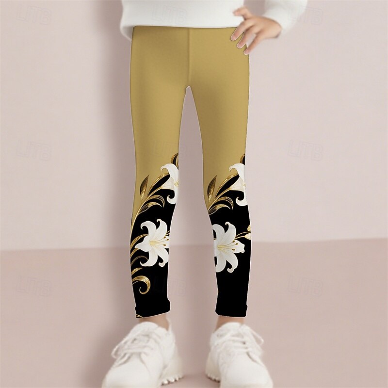 Fete 3D Floral Pantaloni Leginși Primăvară Toamnă Drăguţ De Bază Copii 4-12 ani În aer liber Casual Zilnic Fit regulat 2025 - $10.49 –P2