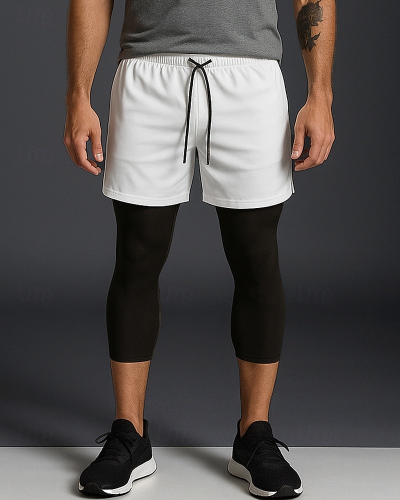 Муж. Компрессионные штаны Лосины для бега 2 в 1 Завышенная Нижняя часть Одежда для спорта и отдыха Для спортивного зала Тренировка Осень Быстровысыхающий Дышащий 2025 - $17.99 –P4