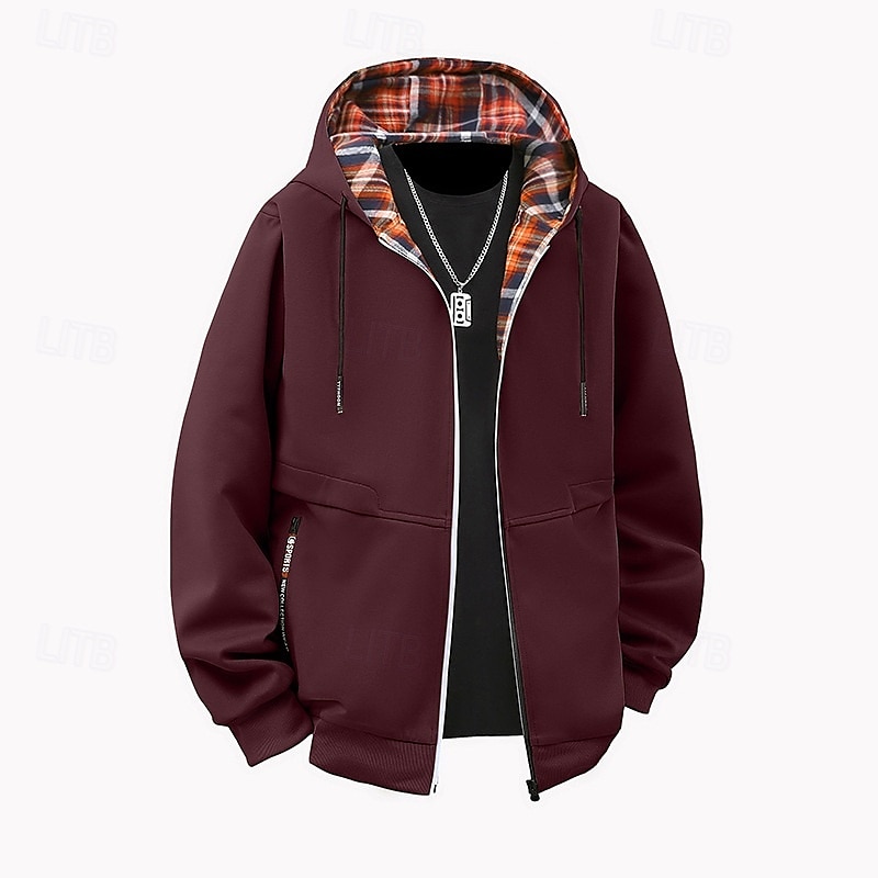 Per uomo Felpa con cappuccio Felpa con cappuccio a zip intera Rosso bordeaux Nero Marrone Cachi Grigio chiaro Con Cappuccio Semplice Patchwork Sport & Outdoor Casuale Quotidiano Streetwear Cool del 2025 a $27.99 –P4
