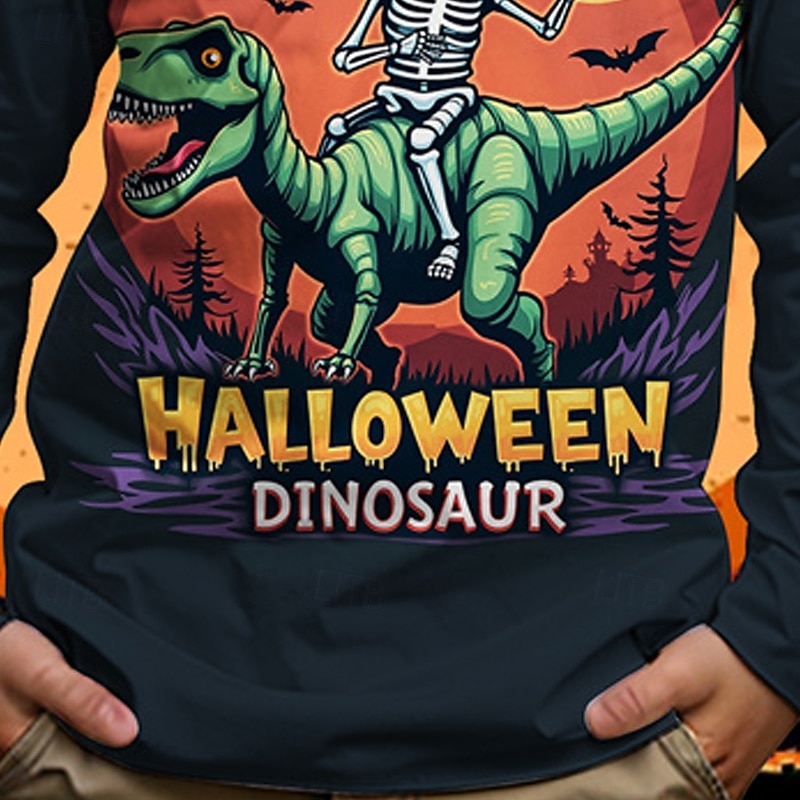 Halloween Pojkar 3D Tecknat Dödskalle Dinosaurie T-shirt Långärmad Vår Höst Mode Grundläggande Barn 4-12 år Rund hals Utomhus Ledigt Dagligen Normal 2025 - $13.99 –P3