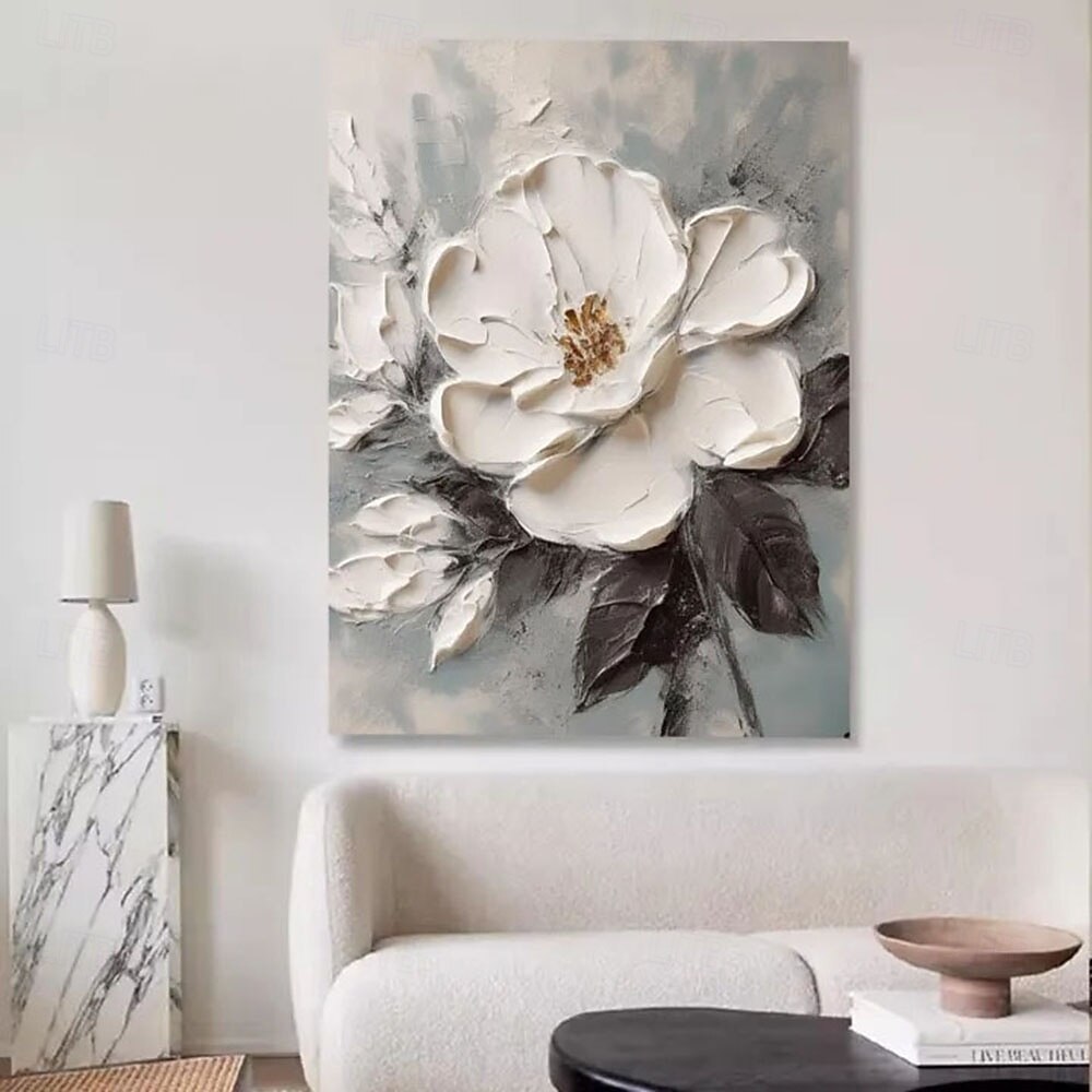 Peinture à l'huile 3D faite à la main, œuvre d'art florale blanche, teintes riches et technique d'impasto texturée mettant en valeur des fleurs vives et des coups de pinceau détaillés. Peinture à de 2025 ? $54.99 –P2