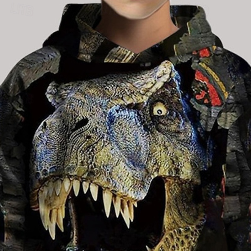 Pojkar 3D Dinosaurie Huvtröja Långärmad Vår Höst Mode Streetwear Barn 4-12 år Huva Utomhus Ledigt Dagligen Normal 2025 - $18.99 –P4