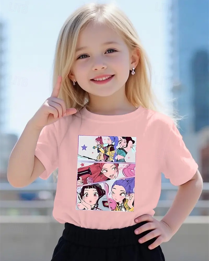 Koszulka z krótkim rękawem dla dzieci z motywem Demon Hunter K-pop Demon Hunter X Character Zoey, słodka, dziewczęca, letnia, w modnym, amerykańskim stylu, oddychająca &fajny, idealny prezent na 2025 - $11.99 –P7