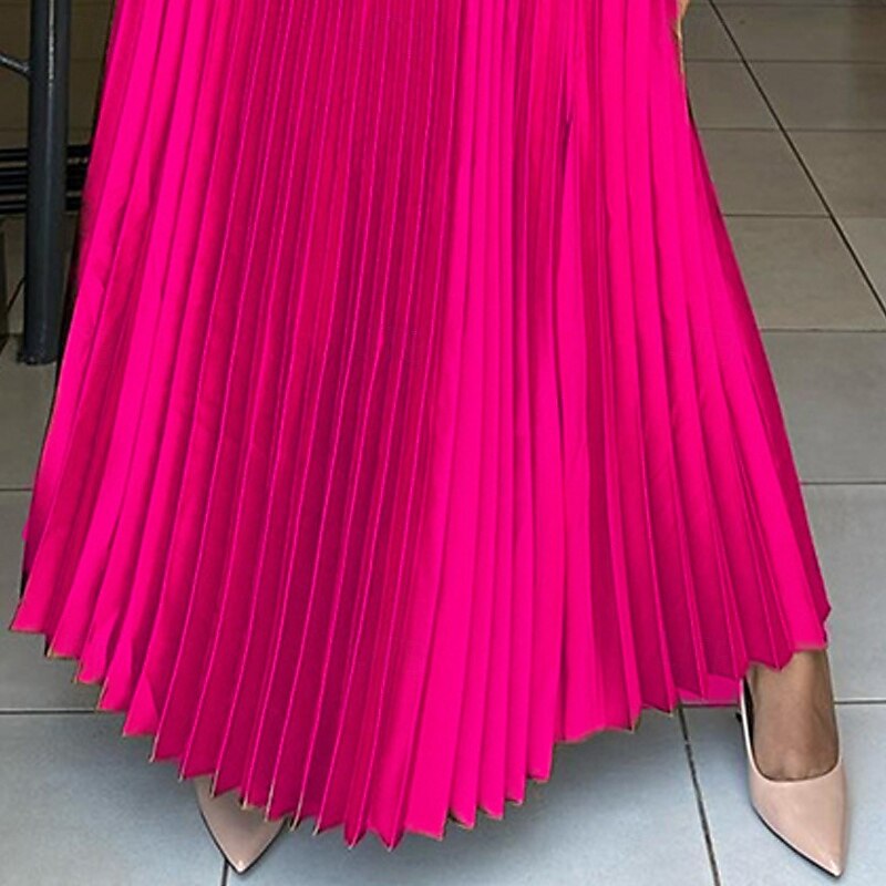 Damen Rock Schwingend Lässig Boho Maxi Mittlere Hüfthöhe Röcke Einfach Plissiert Mikroelastisch Urlaub Straße Rose Sommer Polyester 2025 - $23.99 –P3