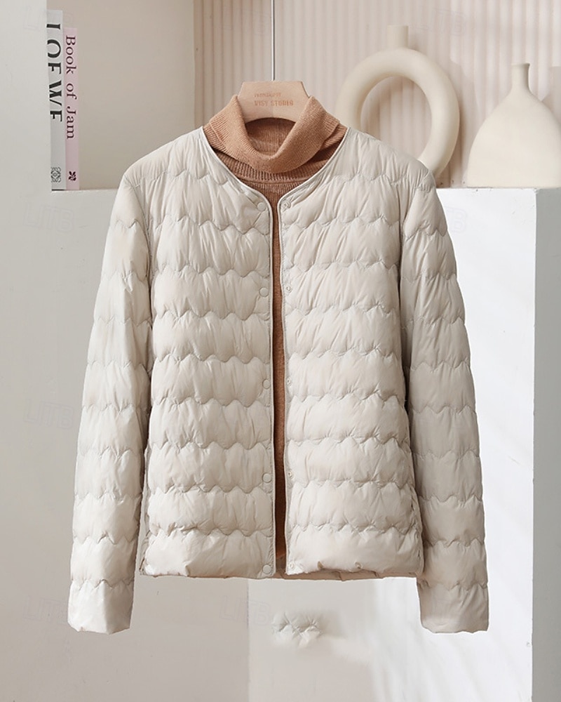 Pentru femei Fâș Cald Comfortabil Nasturi Modă Simplu Ieșire Sfârșit de săptămână Cu Un Nasture Regulat Crewneck Fit regulat Manșon Lung Îmbrăcăminte exterioară Roz Deschis Albastru Deschis Alb 2025 - $29.99 –P5