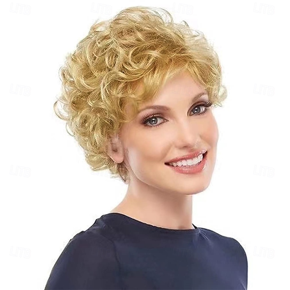 Perruques courtes blanches pour femmes, perruque bouclée avec frange, perruque de cheveux coupe lutin pour femme âgée pour cosplay, usage quotidien de 2025 ? $23.99 –P6