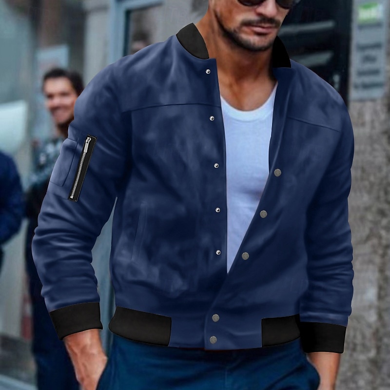 Per uomo Giubbotto bomber Giacca Casual Giacca in camoscio Vacanza Quotidiano Caldo Tasca Autunno Inverno Semplice Moda Classico Collo alla coreana Regolare Nero Rosso Blu marino Marrone Verde Giacca del 2025 a $36.99 –P9