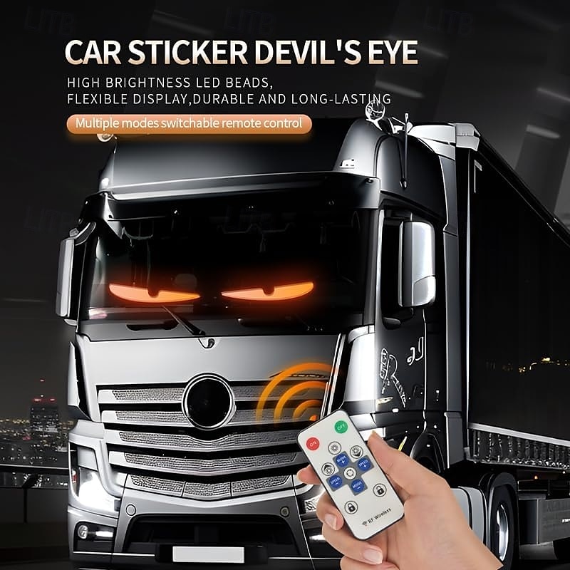 Lumières yeux du diable pour voitures, lumières yeux du diable à LED pour pare-brise de camion, panneau de pixels à LED d'animation de camion œil du diable à télécommande pour pare-brise de voiture de 2025 ? $74.99 –P4