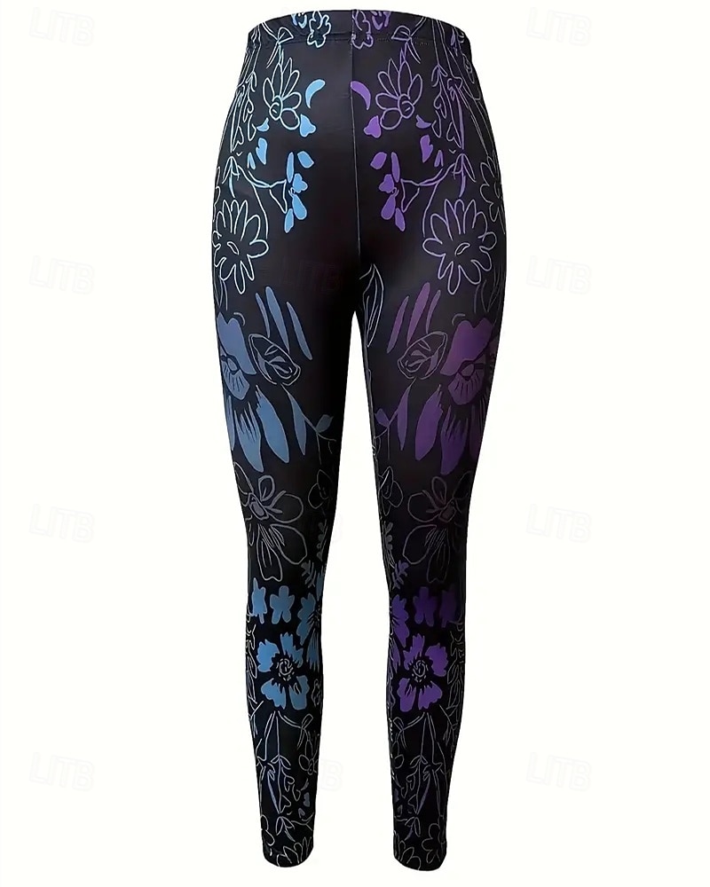 Dam Byxor Damasker Mysiga leggings Streetwear Ledigt Fullängd Hög midja Blommig Elastisk midja Mönster Mateial som andas Bekväm Elastisk Semester Gata Dagliga kläder Blå Vår Höst Normal 2025 - $17.99 –P2