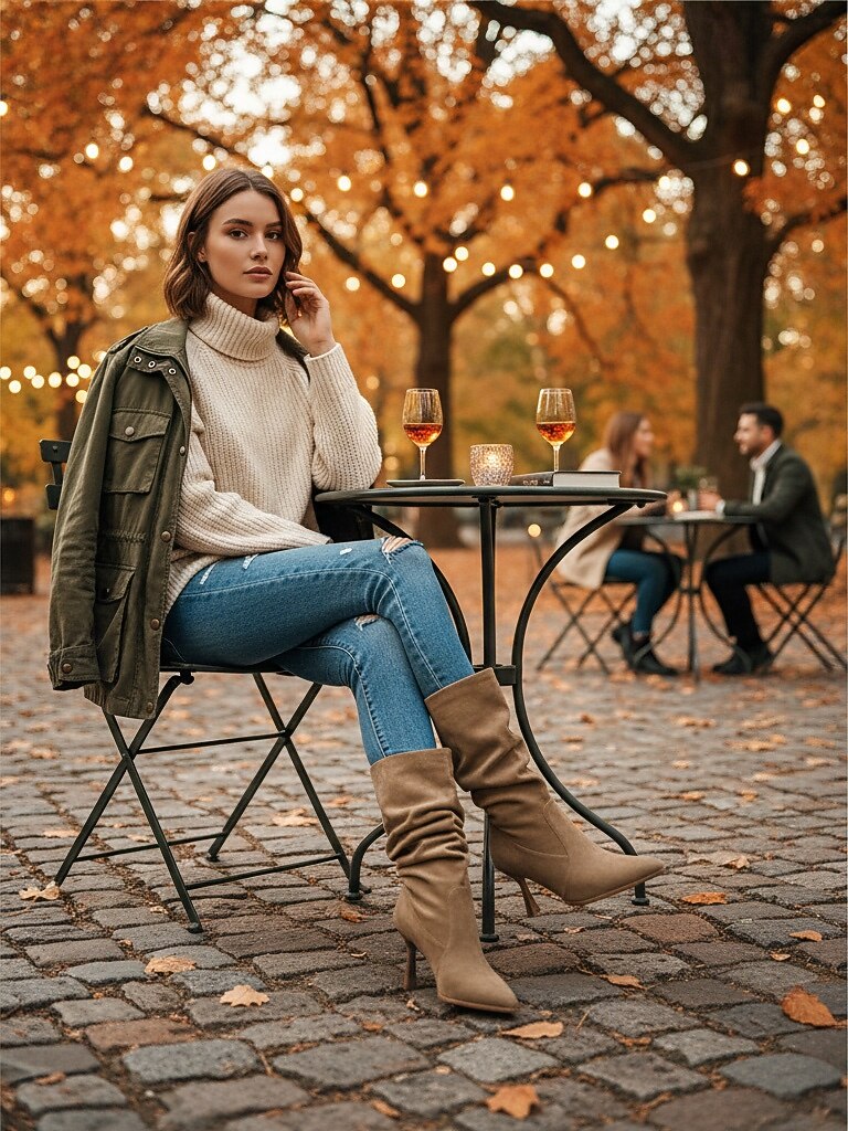 Botas femininas de camurça genuína com cano largo, estilo casual confortável para o dia a dia, perfeitas para looks urbanos descontraídos de 2025 por $79.99 –P7