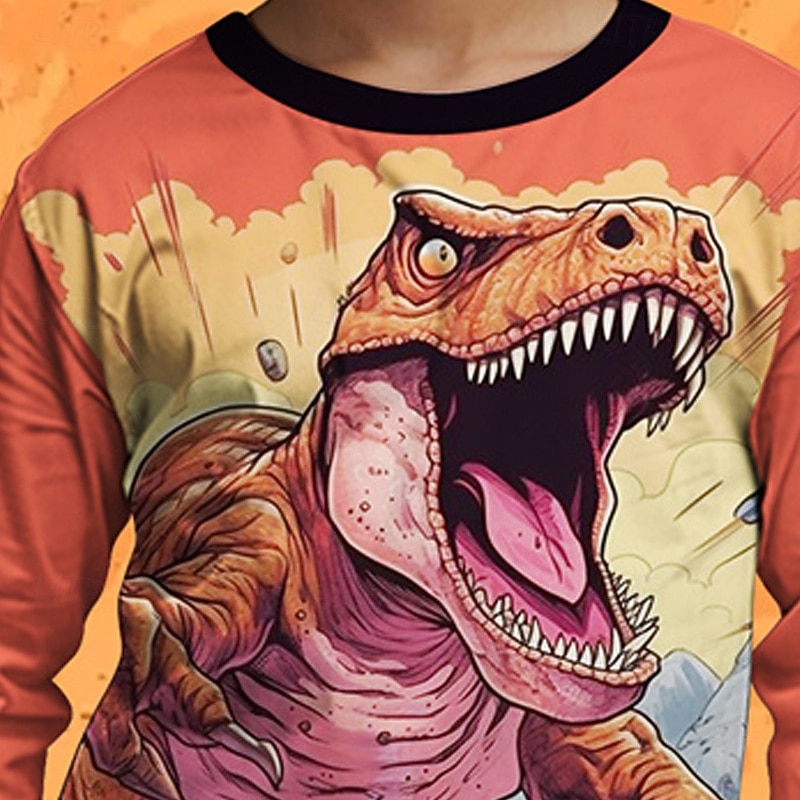 Halloween Pojkar 3D Tecknat Dinosaurie T-shirt Långärmad Vår Höst Mode Grundläggande Barn 4-12 år Rund hals Utomhus Ledigt Dagligen Normal 2025 - $13.99 –P2