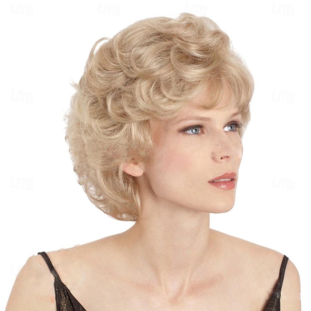 Blonde korte krullende pruik - pluizige hittebestendige vezel, niet-vervormbaar, natuurlijke look, elegante pruik voor elke dag voor kostuum cosplay 2026 - $23.99 –P2