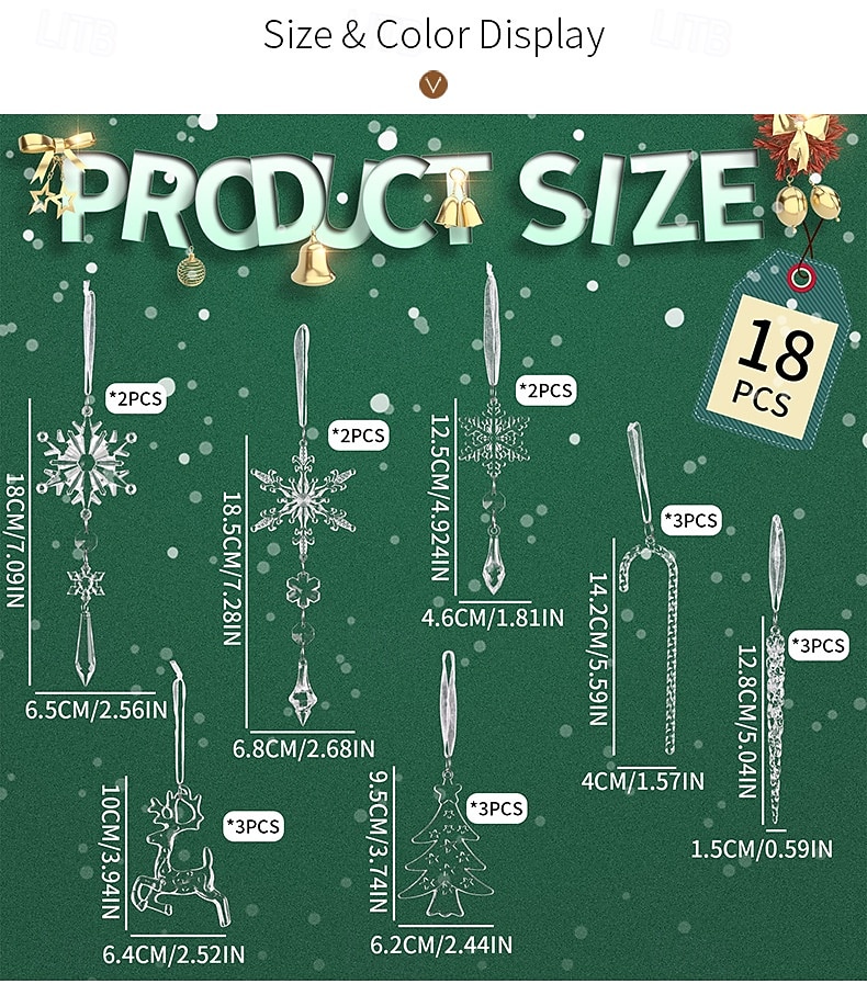 18 ornamente de cristal pentru brad de Crăciun - ornamente de cristal acrilice suspendate în formă de țurțuri de zăpadă de Crăciun pentru brad de Crăciun, articole de petrecere de iarnă pentru Anul 2025 - $17.99 –P2