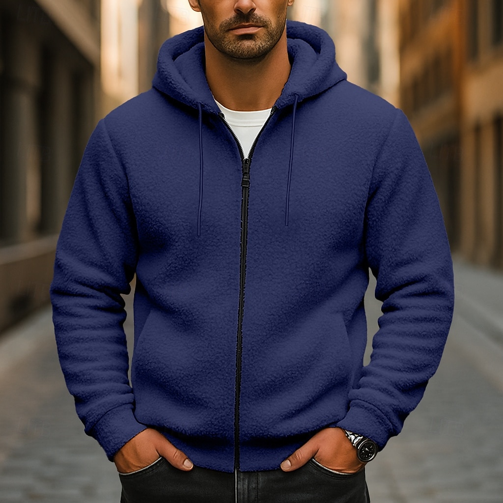 Per uomo Felpa con cappuccio Felpa con cappuccio a zip intera Felpa con cappuccio in pile Nero Blu marino Cachi Grigio Con Cappuccio Semplice Con zip Sport & Outdoor Casuale Quotidiano Streetwear del 2025 a $32.99 –P3