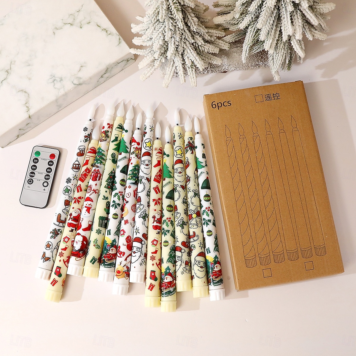 Flammenlose Stabkerzen mit weihnachtlichem Farbmuster, batteriebetrieben mit Fernbedienung und Timer, flackernde LED-Stabkerzen mit 3D-Docht, Weihnachtsmann, Schneemann, Weihnachtsbaum-Aufkleber, 2025 - $17.99 –P7