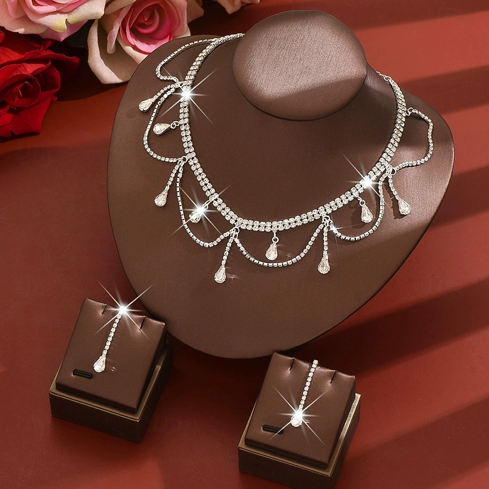 Schmuckset 3 Stück Strass Legierung Ohrringe Halskette Damen Elegant Vintage Mode Geometrisch Geometrisch Schmuck-Set Für Hochzeit Party Hochzeitsgast 2025 - $24.99 –P3