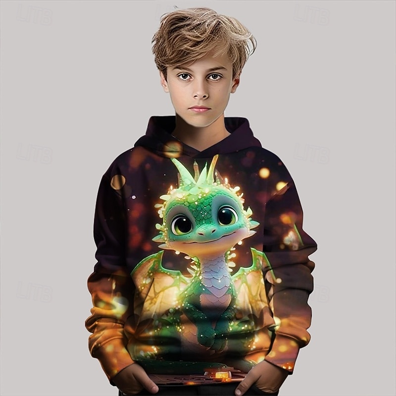 Pojkar 3D Drake Huvtröja Långärmad Vår Höst Mode Streetwear Barn 4-12 år Huva Utomhus Ledigt Dagligen Normal 2025 - $18.99 –P1