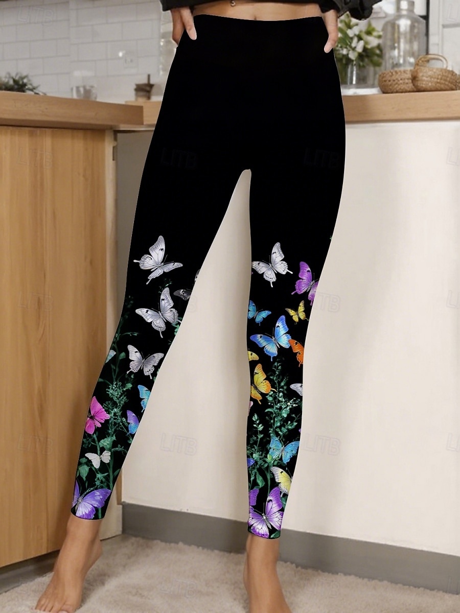 Női Nadrágok Leggingek Utcai sikk Alkalmi Teljes hossz Magas derék Pillangó Rugalmas derék Nyomtatott Lélegzési képesség Kényelmes Nyúlós Vakáció Utca Hétköznapi viselet Fekete Nyár Tavasz Ősz Normál 2026 - $19.99 –P2