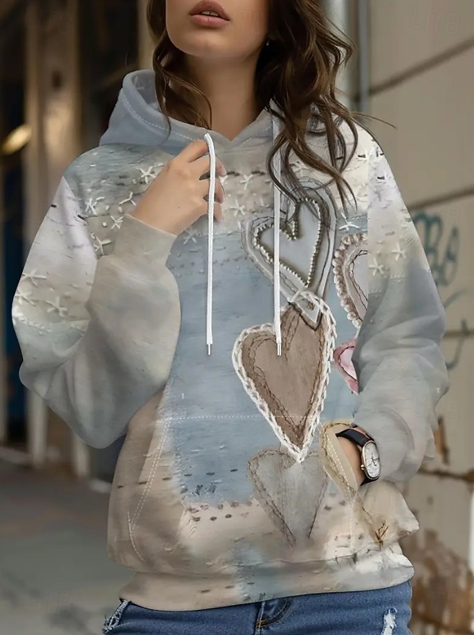 Damen Kapuzenpullover Druck Grafik Geometrisch Warm Vintage Mode Langarm Mit Kapuze Normale Oberteile Straße Alltagskleidung Ferien Orange Leicht Blau Herbst Winter 2026 - $28.99 –P7