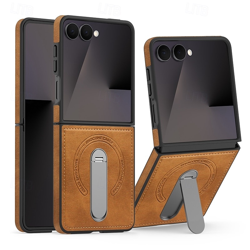 Phone Case For Samsung Galaxy Z Flip 7 Z Flip 7 FE Z Flip 6 Z Flip 5 Z Flip 4 Back Cover Support Wireless Charging Kickstand Shockproof Retro TPU PU Leather 2025 - $16.99 –P3