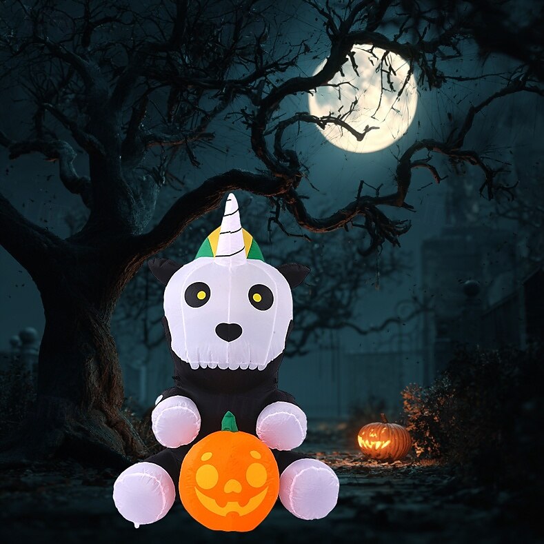 1 db 1,5 m-es halloweeni felfújható légmodell ülő csontváz unikornis led világító felfújható fólia udvari dekorációs dísz 2025 - $63.99 –P6