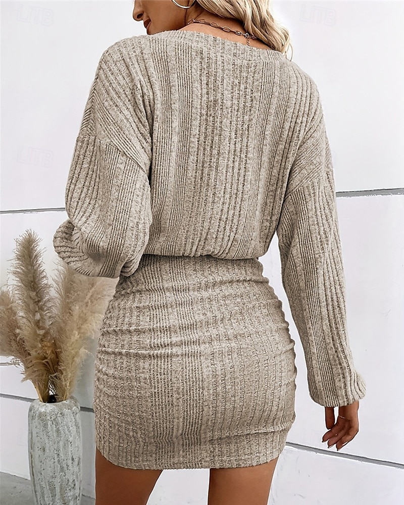 Femmes Mini Robe Robe Tricot Robe Décontractée Moulant Mode Moderne Manche Chauve-souris Quotidien Week-end Coupe régulière Uni manche longue Col en V Noir Kaki Été Printemps Automne de 2025 ? $19.49 –P3
