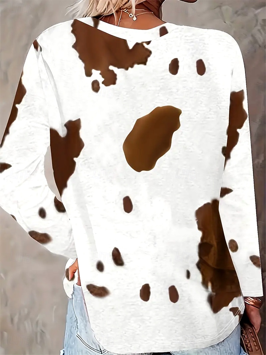 Τ-shirt Γυναικών Μακρυμάνικο Γραφικό Ζώο Αγελάδα Vintage Στυλάτο Casual Μακρυμάνικο Crew Neck Κανονικά Μπλουζάκια Ημέρας Εκτύπωση Ανοιχτό Καφέ Άνοιξη Φθινόπωρο Πριν το Φθινόπωρο 2026 - $24.99 –P2