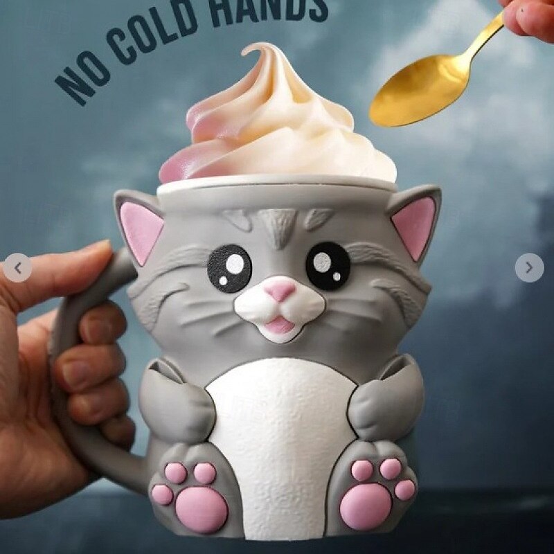 מחזיק קרח של Cuddles the Cat עם 2 כפיות, מעמד לחצי גלידה, מכיל 473 מ"ל/16 אונקיות של גלידה, מיכלי גלידה רב פעמיים, מחזיקי ארטיקים, מתנות אידיאליות לאוהבי חתולים 2025 - $33.99 –P3