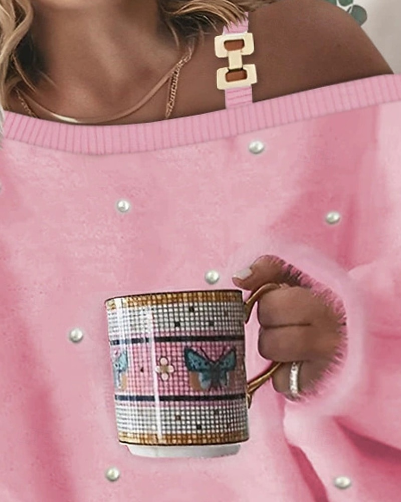 Femmes T-shirt Uni Occasionnel manche longue Une Épaule Hauts Réguliers Quotidien Sortir Week-end Blanche Rose Claire Été de 2025 ? $25.99 –P2