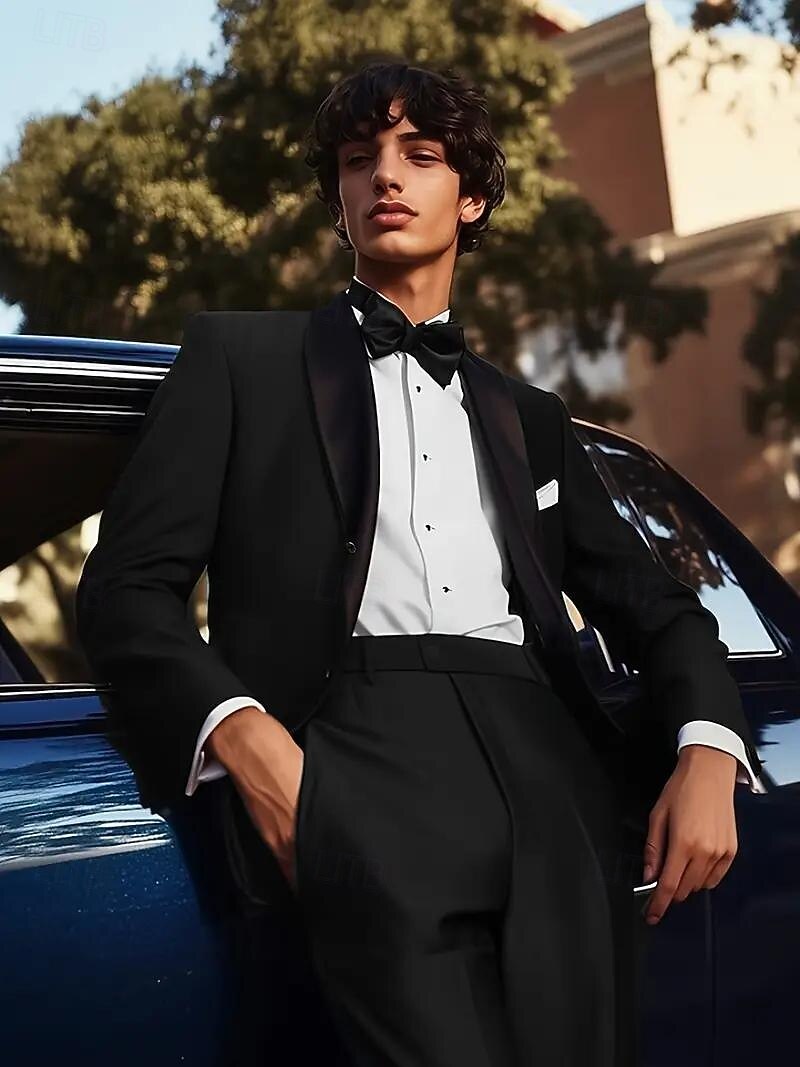 Uomo Smoking Abiti da sposa Casuale Affari Nero Primavera, Autunno, Inverno, Estate Tuta Bavero sciallato Formale Tinta unita Vestibilità su misura 2 pezzi Monopetto a un bottone del 2026 a $136.99 –P3