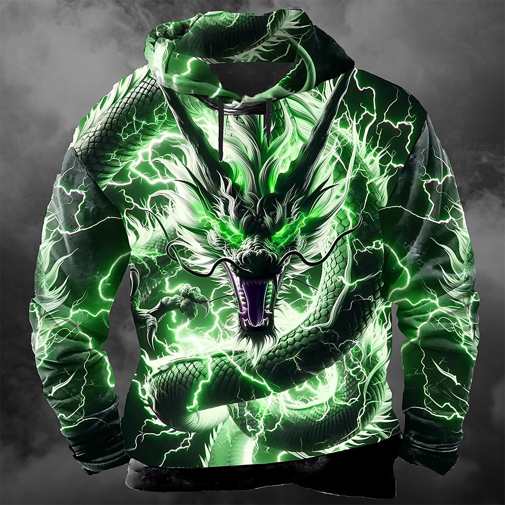 Per uomo Drago 3D Felpa con Cappuccio Felpa Cool Festa Manica Lunga Girocollo Club Abbigliamento casual alla moda Blu Viola Verde Coulisse Autunno Inverno progettista S M L XL XXL XXXL del 2026 a $28.99 –P2