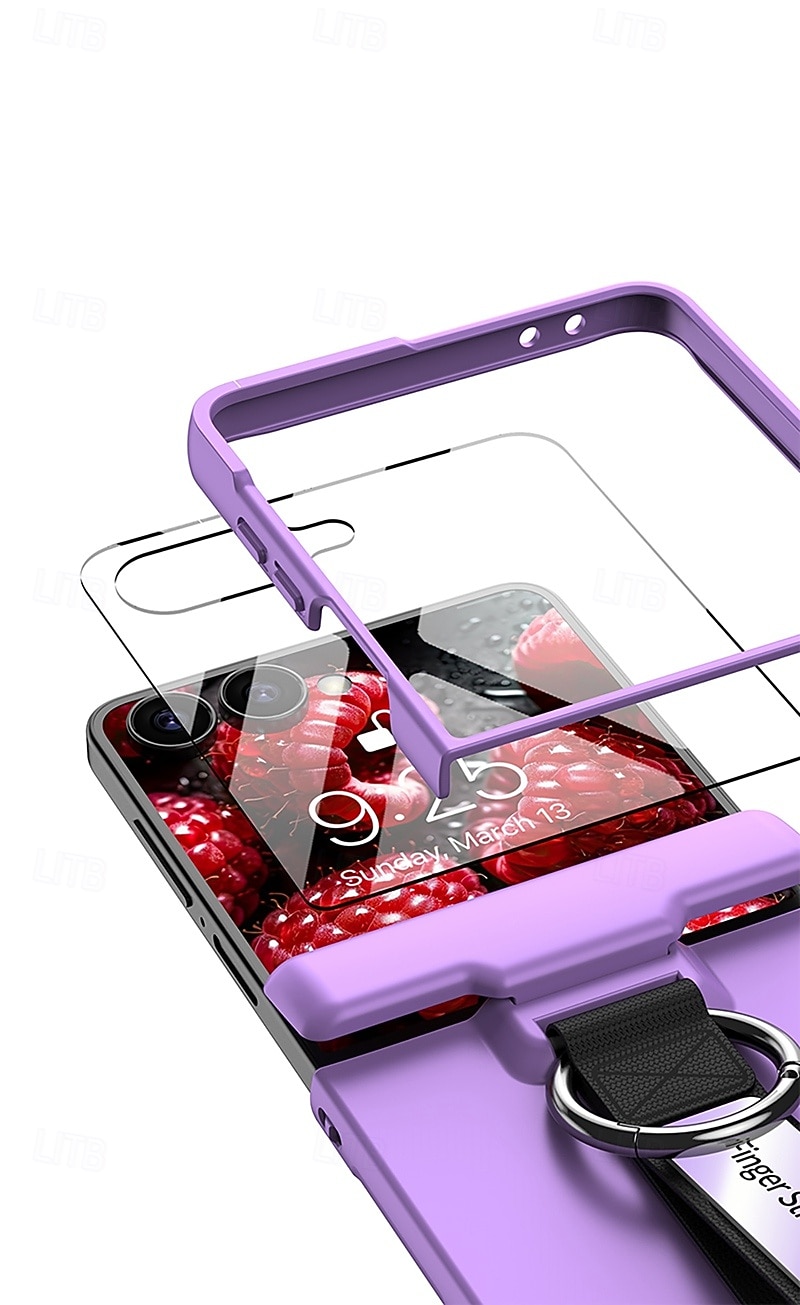 טלפון מגן עבור סמסונג גלקסי Z Flip 7 Z Flip 6 Z Flip 5 כיסוי אחורי עם רצועת יד אבזם טבעת עמיד בזעזועים רטרו PC 2025 - $24.99 –P8